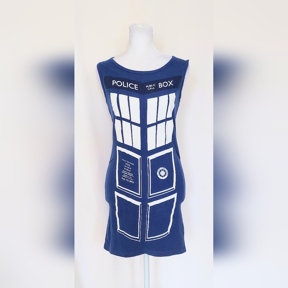 Dr. Who by Her Universe Police Box Bodycon Dress Blue White Size Small